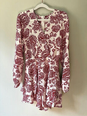 Relipop Women's Floral Print Romper V-Neck Long Sleeve Double Layer Ruffle Hem